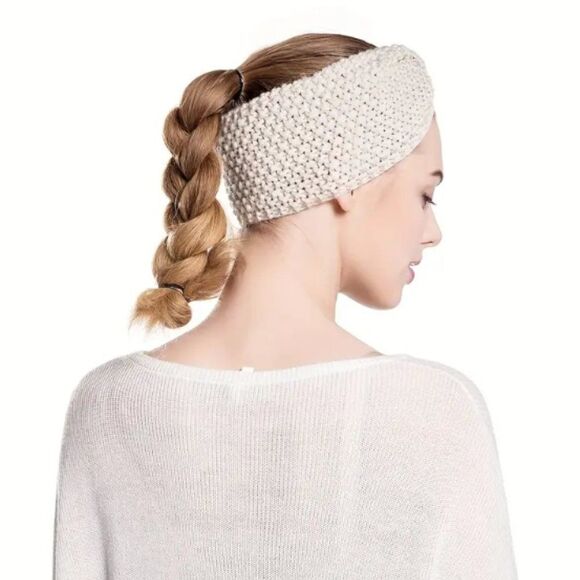 Cream Knitted Headband Elastic Wide Stretch Top Twist Ladies Hair Accessories - Picture 4 of 4